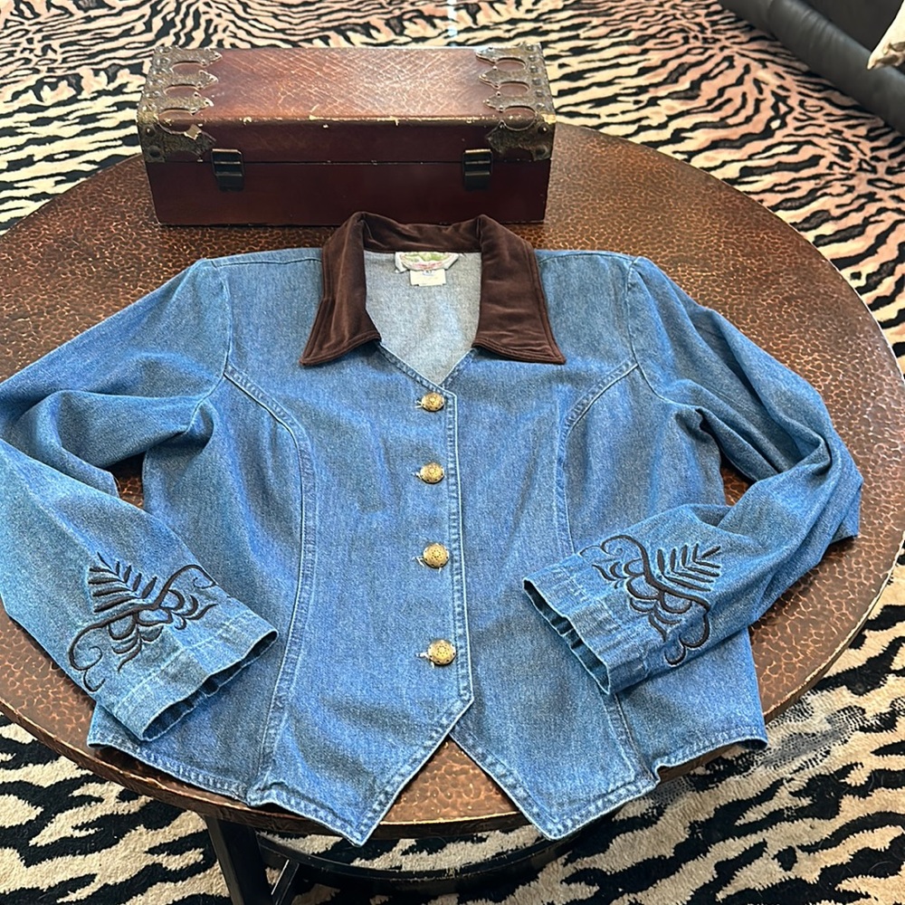 Clothing company velvet collar button down top ! Like new !